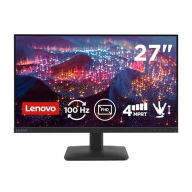 Lenovo L27-4e Monitor FHD de 27" (IPS, HDMI 1.4 - VGA, 16:9, taxa de atualização de 100 Hz, tempo de resposta 4 ms, 99% sRGB, montagem VESA 100 mm, suporte inclinável) preto