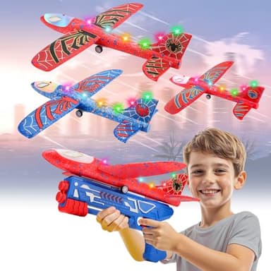 Avion Brinquedo com Spider autocolantes, aviões poliespan com pistola avião planadores espuma cortiça presente Natal aniversário meninos meninas 3 4 5 6 7 8 9 10 anos brinquedos criança jogo ao ar