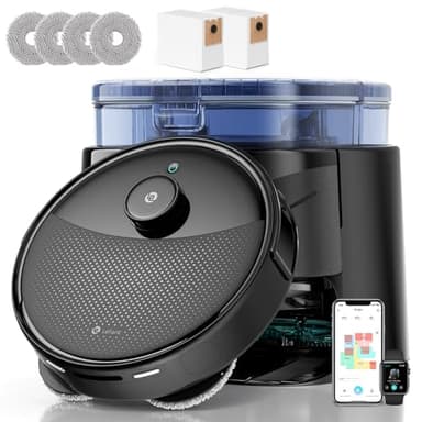 Lefant M3 MAX Robot aspirador e lavatório de chão com base de auto-esvaziamento, automonomia 210 mins, tudo em um 20 000 Pa, auto-esvaziado 3,2 L, auto-lavagem/secagem roupa, copas eleváveis, 5G WiFi/Alexa/A. PP, preto