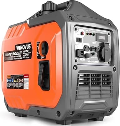 WENOVUS Gerador elétrico gasolina 1900 W gerador inversor silencioso motor de 4 tempos portátil com USB e entradas de 230 V e tanque 4,5 L ecrã LED para campismo autocaravan apagão.