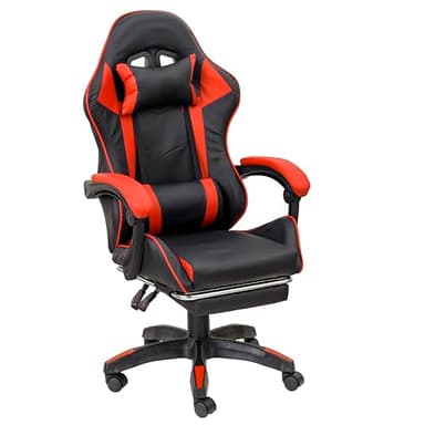 Baroni Home Cadeira de jogos com encosto ergonómico, inclinável e altura ajustável, cadeira de escritório com suporte lombar, apoio de cabeça acolchoado e apoio para os pés removível, vermelho, 58 x